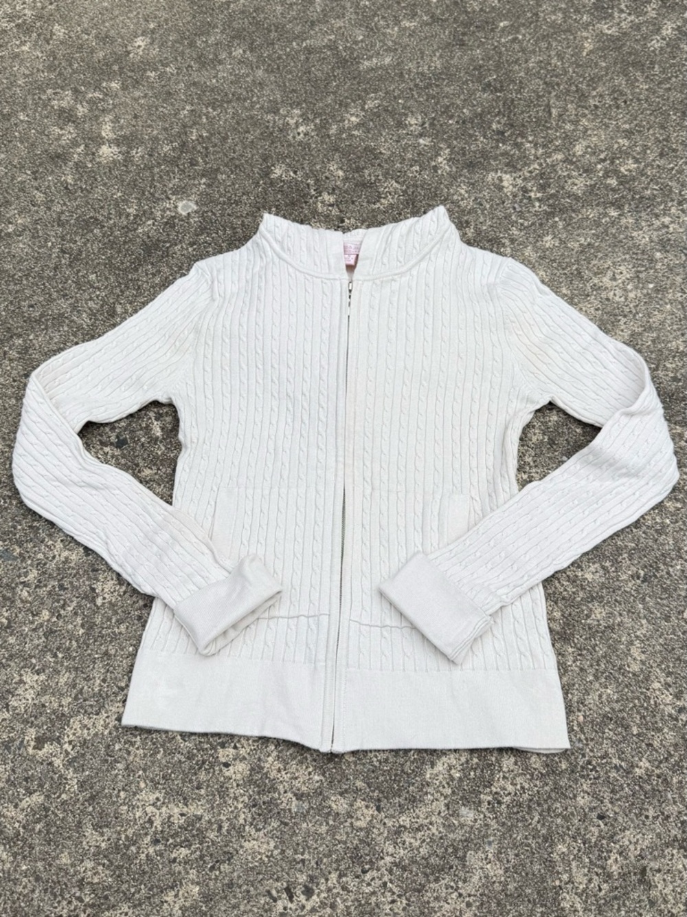 Romeo & Juliet Couture Silk Cashmere Cable Knit Zip Cardigan White Size M